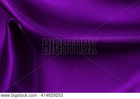 Purple Fabric Cloth Texture For Background And Design Art Work, Beautiful Crumpled Pattern Of Silk O