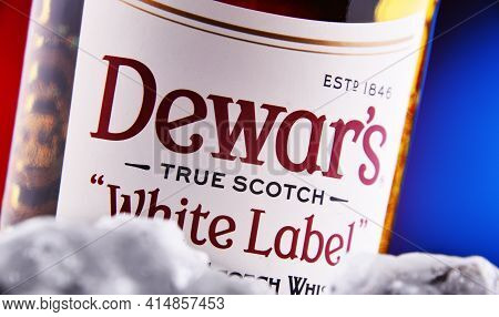 Poznan, Pol - Jan 28, 2021: Bottle Of Dewars, A Brand Of Whisky Owned By Bacardi, The World