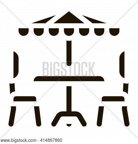 Cafe Table Chairs And Umbrella Glyph Icon Vector. Cafe Table Chairs And Umbrella Sign. Isolated Symb
