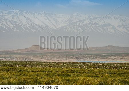 Panorama Of Atlas Mountain Around Midelt In April 2015 With Snow On Peaks In Morocco