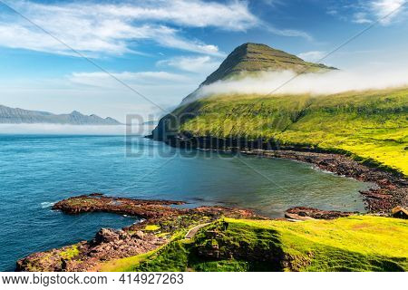 Picturesque view on green faroese islands