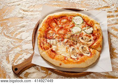 homemade pizz with vegetable and cheese