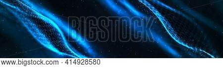 Connected Hexagons. Abstract Wave Of White Hexagons On A Dark Blue Background. 3D Rendering