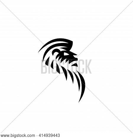 Black Lion Head In Profile On A White Background
