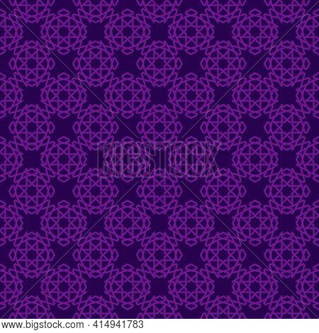 Eastern Lace Seamless Pattern With Stars In Purple Colors. Traditional Islamic Girih Tiles. Vector I