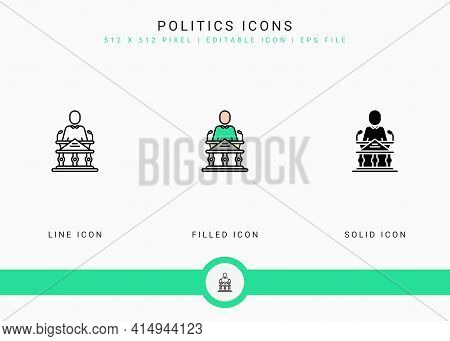 Politics Icons Set Vector Illustration With Solid Icon Line Style. Government Public Election Concep