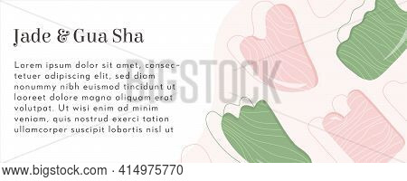 Web Banner Rose Quartz Gua Sha And Jade. Scraping Massage Tool. Natural Pink And Green Stone Scraper