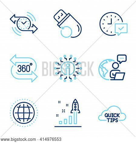 Technology Icons Set. Included Icon As Development Plan, Timer, Globe Signs. 360 Degree, Flash Memor