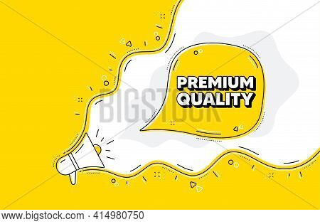 Premium Quality. Loudspeaker Alert Message. High Product Sign. Top Offer Symbol. Yellow Background W