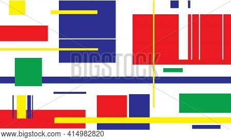 Pattern With Colorful Rectanges And Lines On White Background