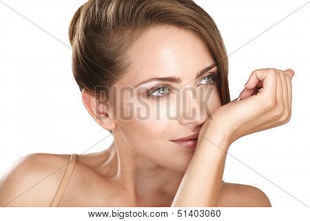 Beautiful Brunette Female Model Smelling Her Perfume