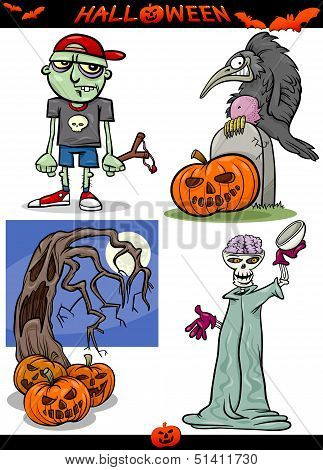 Halloween Cartoon Spooky Themes Set