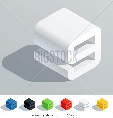 Vector illustration of solid colored letter in isometric view. Cube styled monospace characters. Symbol 9