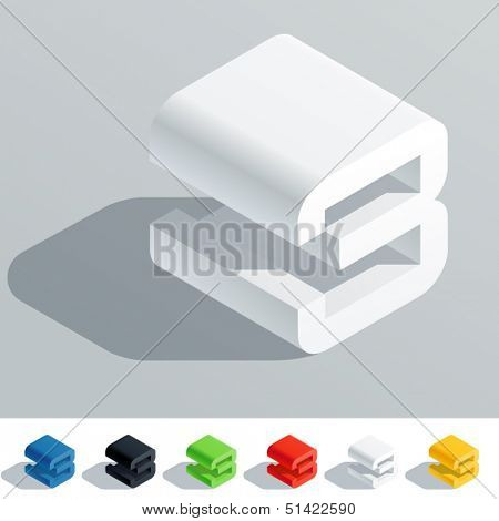 Vector illustration of solid colored letter in isometric view. Cube styled monospace characters. Symbol 3