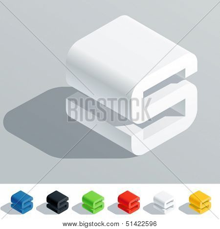 Vector illustration of solid colored letter in isometric view. Cube styled monospace characters. Symbol S