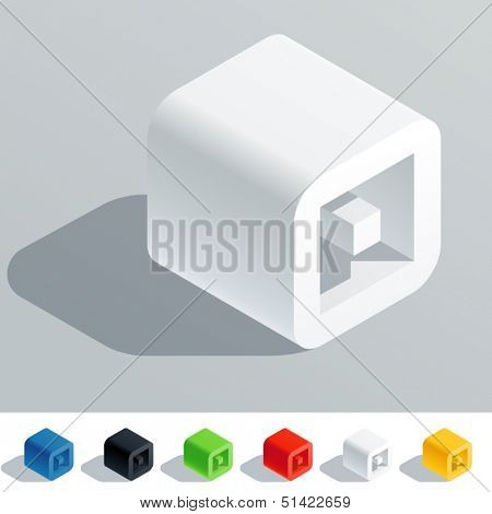 Vector illustration of solid colored letter in isometric view. Cube styled monospace characters. Symbol 0