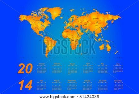 Timezone map - vector color calendar 2014