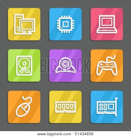 Computer web icons, color flat buttons