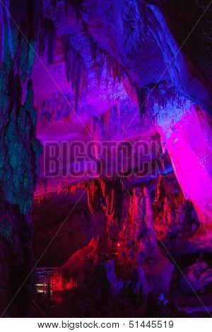 Sataplia cave in Georgia lit by different colors