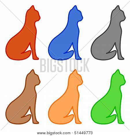 set isolated cat silhouette