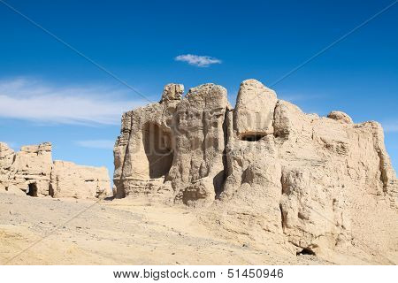 The Jiaohe Ruins Against A Blue Sky