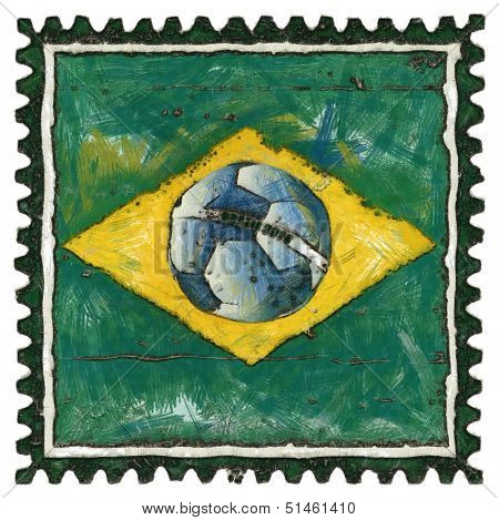 Brazilian Flag With Ball In Grunge Style