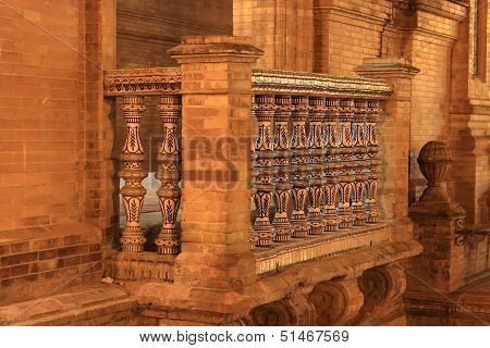 Night at famous Plaza de Espana in Sevilla, side view