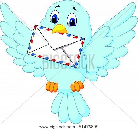 Cute bird cartoon delivering letter