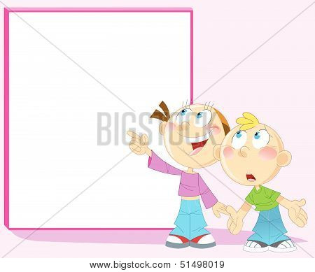 Boy and girl near blackboard