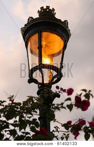 Old Fashioned Street Lamp In Evening