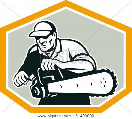 Tree Surgeon Arborist Holding Chainsaw Shield