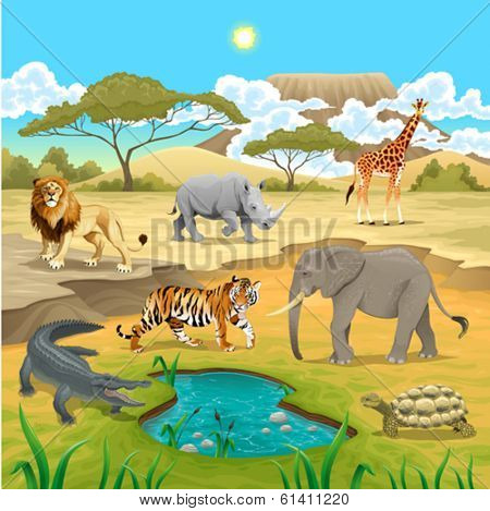 African animals in the nature. Vector illustration