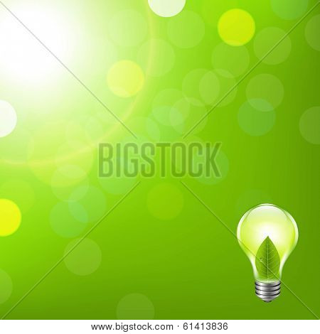 Green Background With Bokeh And Lamp, With Gradient Mesh, Vector Illustration