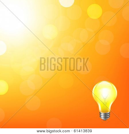 Orange Background With Bokeh And Bulb, With Gradient Mesh, Vector Illustration