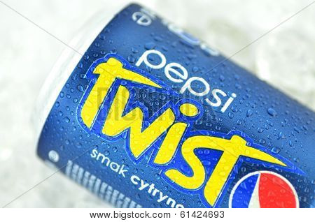Can of Pepsi Twist drink on ice