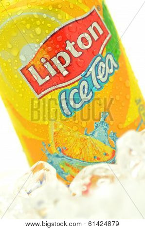 Lipton Ice Tea drink in a can isolated on white background