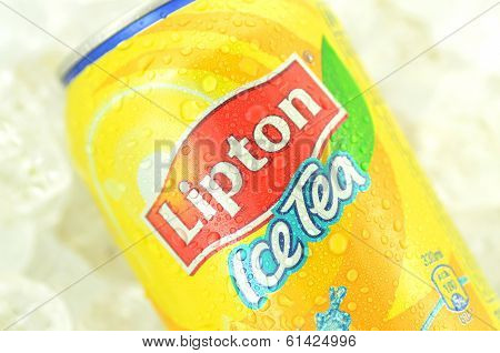 Lipton Ice Tea drink in a can isolated on white background