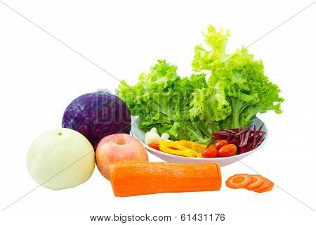Mixed Fruit And Vegetable Isolated On White