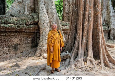 Buddhist monk at Ta Prohm