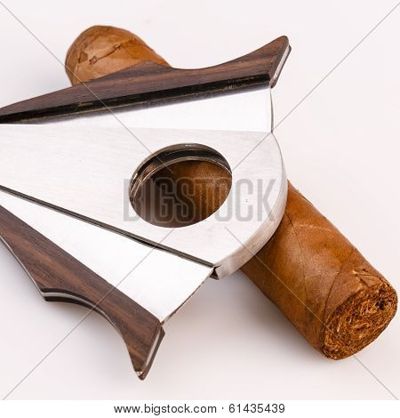 Cigar And Cutter On A White Background