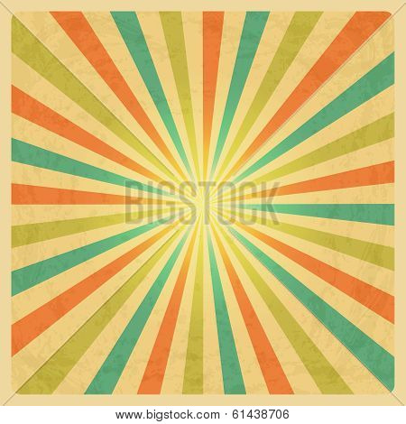 Vector Vintage Sunburst Background with Grunge Texture