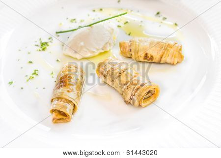 Eggplant Rolls Stuffed With White Cheese