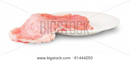 Raw Pork Schnitze On A White Platel Rotated