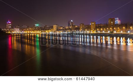 Evening shot of promenade on the river Kalmius