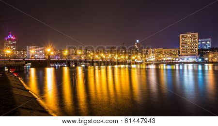 Evening shot of promenade on the river Kalmius
