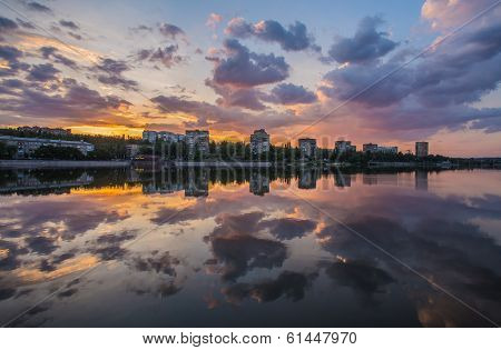 Evening shot of promenade on the river Kalmius