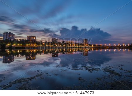 Evening shot of promenade on the river Kalmius