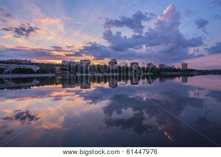 Evening shot of promenade on the river Kalmius