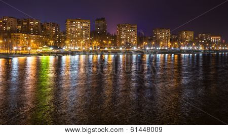 Evening shot of promenade on the river Kalmius