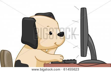 Illustration Featuring a Cute Dog Doing an Online Search